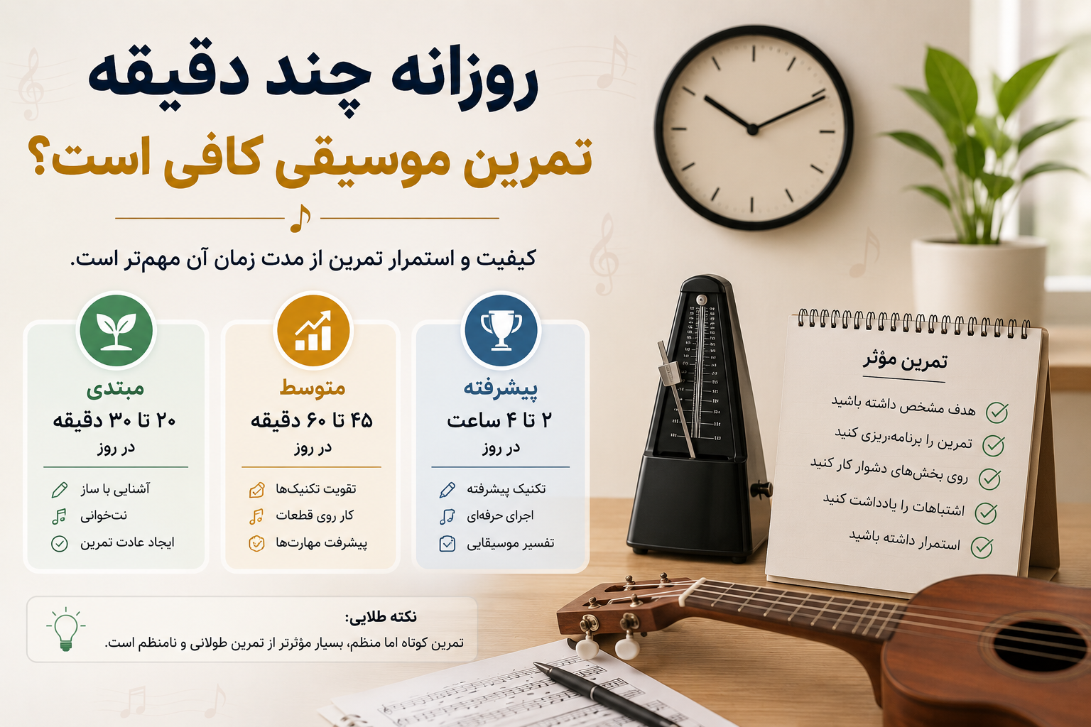 روزانه چند دقیقه تمرین موسیقی کافی است؟