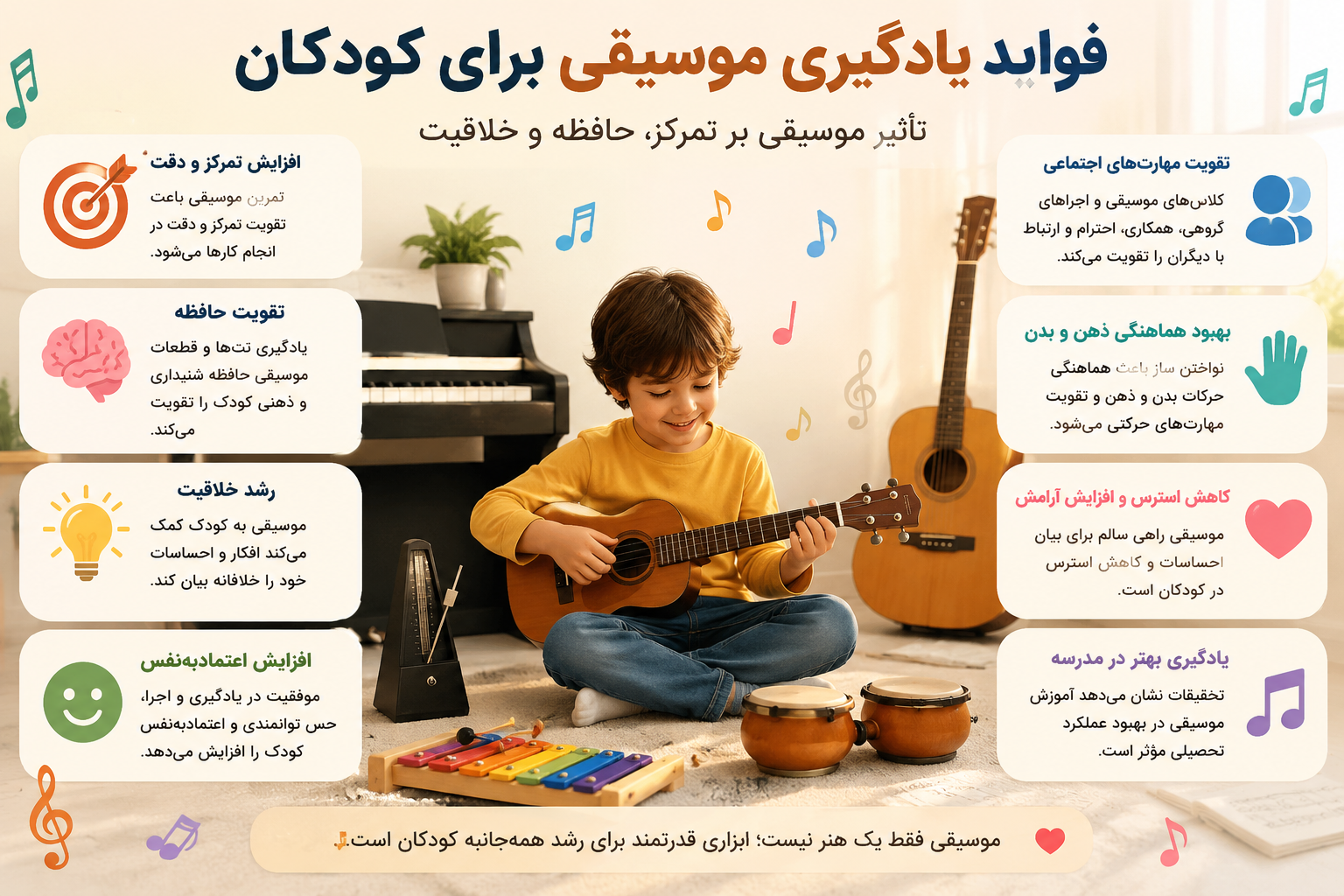 فواید یادگیری موسیقی برای کودکان؛ تأثیر موسیقی بر تمرکز، حافظه و خلاقیت