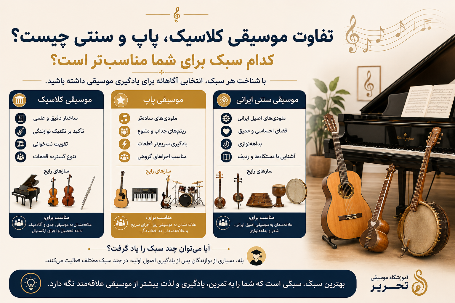 تفاوت موسیقی کلاسیک، پاپ و سنتی چیست؟ کدام سبک برای شما مناسب‌تر است؟