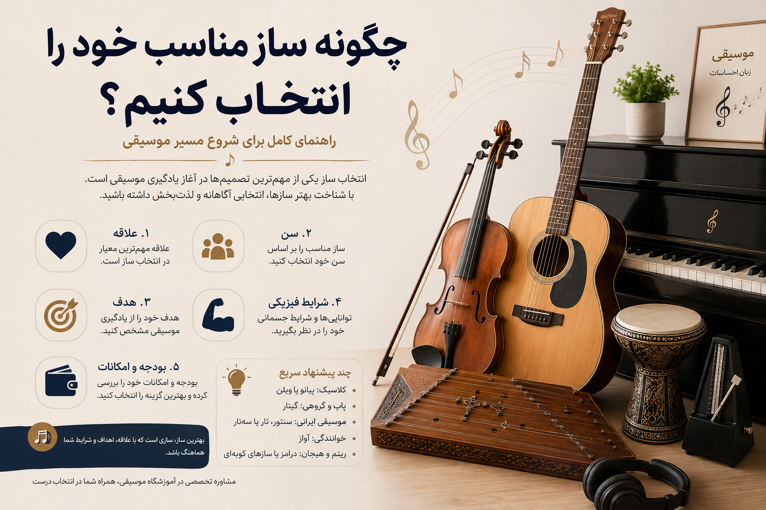 چگونه ساز مناسب خود را انتخاب کنیم؟ | راهنمای انتخاب ساز موسیقی